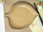 Đĩa lá trầu men gốm vàng, kích thước 26x19cm