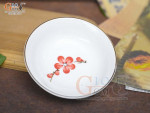 Đĩa muối men trắng vẽ hoa Đào đỏ