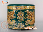 Bát hương Xanh lục bảo đắp nổi Song Long Chầu Nguyệt - vẽ vàng 24k, đường kính 20cm