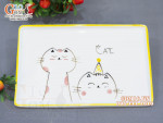 Khay chữ nhật men trắng vẽ Mèo Ú chỉ vàng, 28x17cm