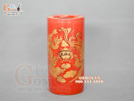 Ống hương họa tiết Rồng Phúc - Lộc - Thọ vàng kim men đỏ, cao 18cm