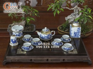 Ấm chén men lam cổ
