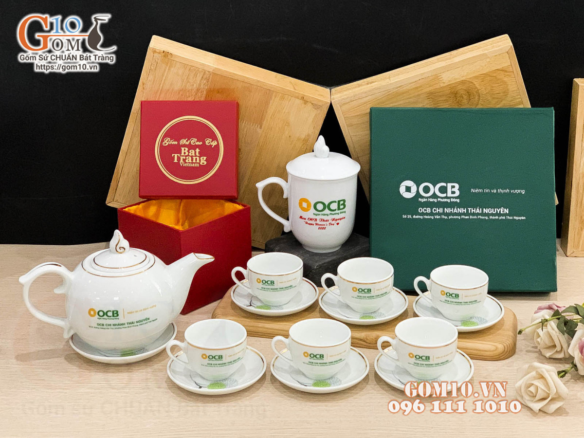 Hàng nghìn bộ Ấm Chén và Cốc Sứ quà tặng in logo được giao tới Ngân Hàng OCB tại TP Thái Nguyên