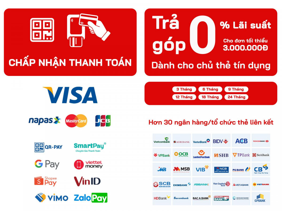 Thanh toán bằng thẻ và trả góp 0% qua thẻ tín dụng khi mua sắm Gốm Sứ tại Gốm 10