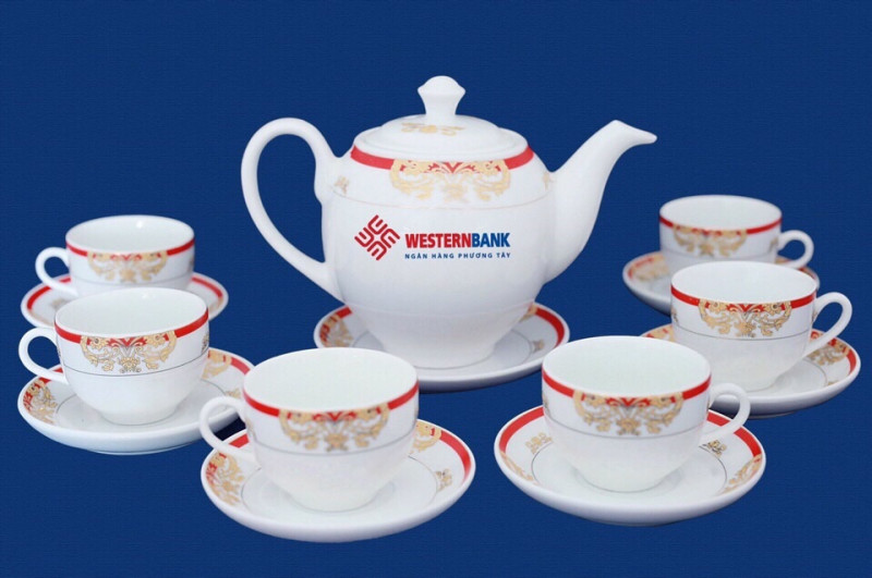 Bộ ấm chén Bát Tràng in logo