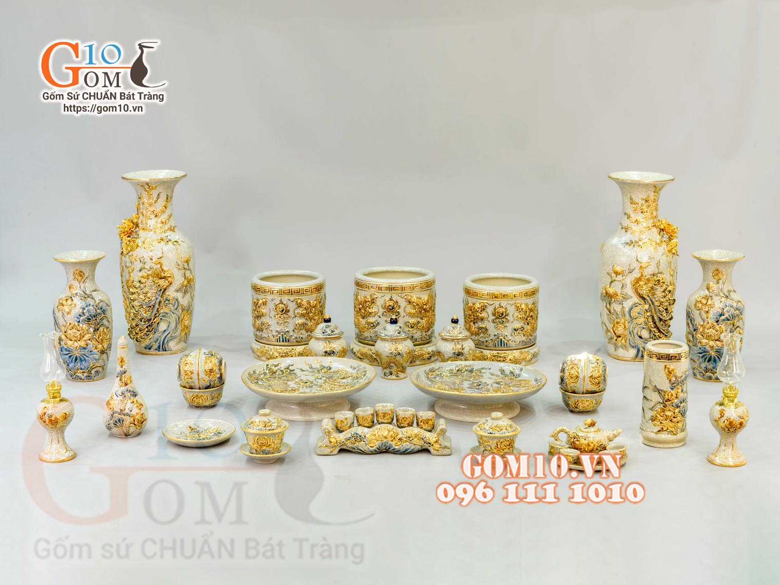 Bộ Đồ Thờ Men Rạn Vẽ Vàng 24K - Đỉnh Cao Nghệ Thuật Chế Tác Gốm Sứ Bát Tràng