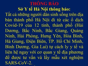 THÔNG BÁO: Người trở về Hà Nội từ 12 tỉnh/thành có ổ dịch phải xét nghiệm SARS-CoV-2