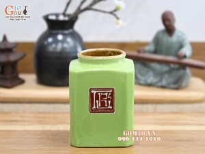  Hũ gốm men màu dáng vuông, in logo (Nhiều Màu)