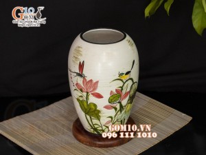  Lọ hoa dáng vò cao họa tiết hoa sen cao 22cm 