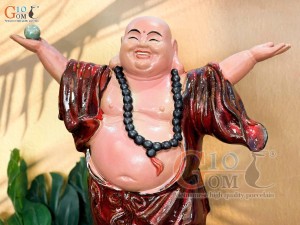  Tượng Di Lạc hoan hỷ men hỏa biến đỏ, cao 48cm