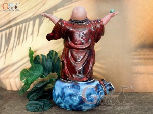  Tượng Di Lạc hoan hỷ men hỏa biến đỏ, cao 48cm