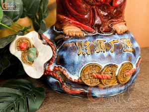  Tượng Di Lạc hoan hỷ men hỏa biến đỏ, cao 48cm