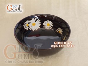 Bát tô nông men hỏa biến khắc Cúc Họa Mi, đường kính 19cm