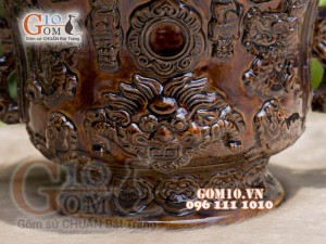 Lư hương men cổ khắc rồng phượng, đường kính 25m