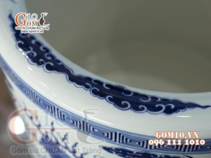 Bát hương men lam cổ vẽ Rồng, đường kính 50cm