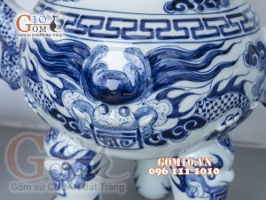 Bộ đỉnh hạc men lam cao cấp đỉnh 55cm