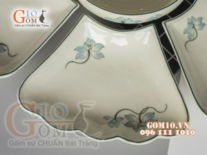 Bộ đĩa hoa mặt trời vẽ Sen xanh 55cm, 7 chi tiết