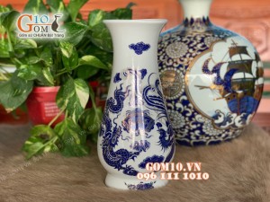 Lọ hoa thờ cúng họa tiết rồng xanh kim 35cm ( 1 chiếc )
