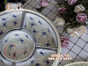 Bộ khay sứ đựng thức ăn họa tiết Chuồn chuồn màu