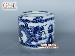Bát hương men trắng vẽ rồng giả nổi Phi 18cm