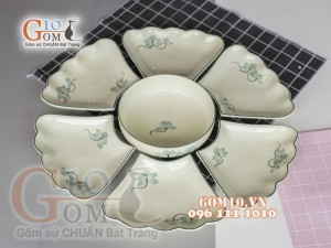 Bộ đĩa hoa mặt trời vẽ Sen xanh 55cm, 7 chi tiết