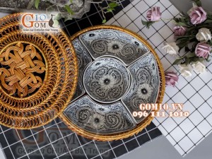 Bộ khay sứ đựng thức ăn họa tiết dây nhuyễn cổ tràm