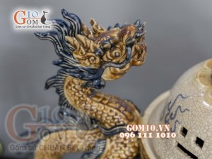 Bộ đỉnh hạc men rạn đắp nổi 42cm