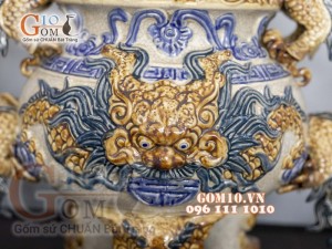 Bộ đỉnh hạc men rạn đắp nổi 42cm