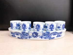 Bộ kỷ cong 5 chén vẽ rồng