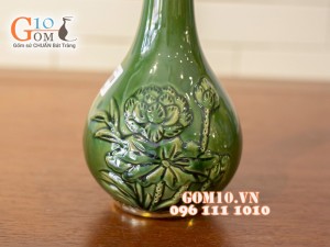 Nậm rượu men ngọc đắp nổi bọc đồng 25cm