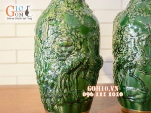 Lọ hoa công đào men ngọc đắp nổi bọc đồng 42cm