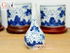 Nậm rượu men lam vẽ sen 1 bầu 0,5L