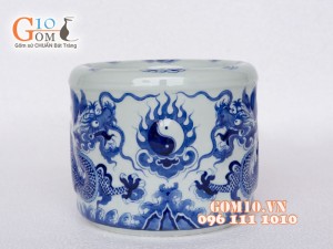 Bát hương men dong cổ Rồng nổi, đường kính 18cm