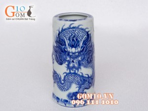 Ống hương men dong cổ Rồng nổi, cao 20cm