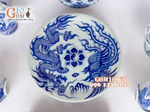 Mâm bồng men dong cổ Rồng nổi, đường kính 21cm