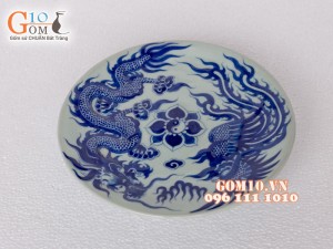 Mâm bồng men dong cổ Rồng nổi, đường kính 21cm