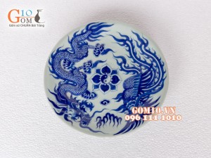 Mâm bồng men dong cổ Rồng nổi, đường kính 30cm