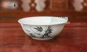 Bát tô loe men cổ họa tiết vẽ Tre xanh, 17cm