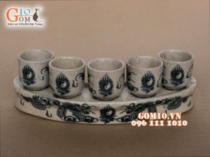 Kỷ cong men rạn 5 chén  vẽ rồng