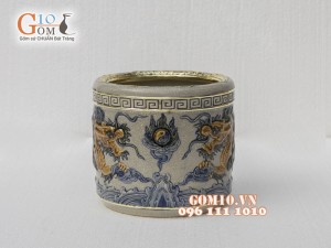 Bát hương men rạn đắp nổi, bọc đồng cao cấp, phi 26cm