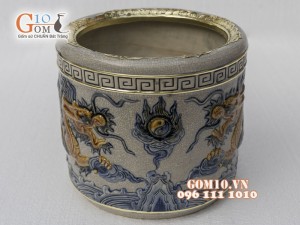 Bát hương men rạn đắp nổi, bọc đồng cao cấp, phi 26cm