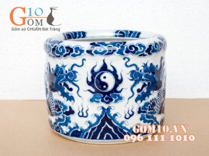 Bát hương vẽ rồng nổi men lam cổ phi 22cm