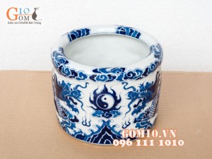Bát hương vẽ rồng nổi men lam cổ phi 18cm