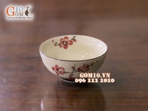 Bát sup men kem vẽ hoa Đảo đỏ