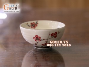 Bát sup men kem vẽ hoa Đảo đỏ