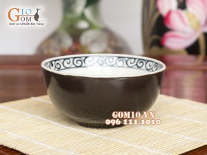 Bát cơm men đen vẽ hoa Móc