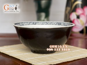 Bát tô sâu men đen vẽ hoa Móc, đường kính 15cm