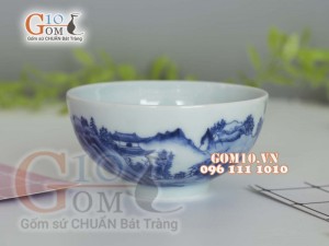 Bát cơm men lam vẽ sơn thủy