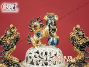 Bộ đỉnh hạc men rạn đắp nổi chân đồng cao cấp, Hạc cao 65cm, Đỉnh cao 60cm