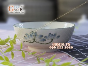 Bát tô nông men kem vẽ sen xanh - Chỉ xanh, đường kính 16cm